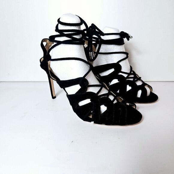 NEW Banana Republic Black Suede Jene Lace-Up Stiletto Heels Size 8 - Picture 2 of 8